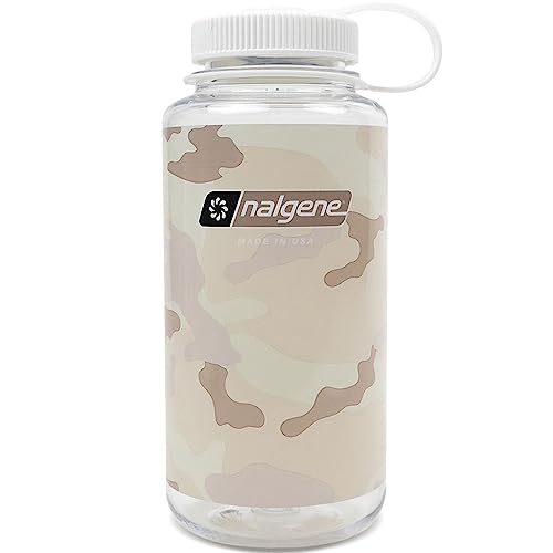 Nalgene 32 oz Wide Mouth Water Bottle | BPA-Free, Durable & Leak Proof, Lightweight Bottle for Hiking & Gym, Work & Travel - color: Camo Clear, size: 32 Ounces