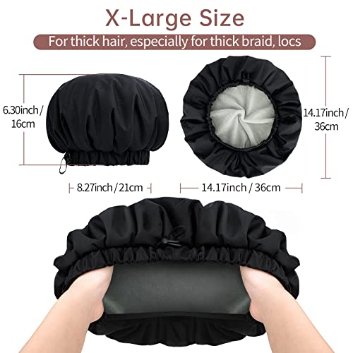 Luxury Shower Cap for Women, Waterproof Reusable Shower Caps Double Layers Microfiber Terry Lined with Dry Hair Function, Extra Large for Long Hair, Adjustable for Most Heads Size