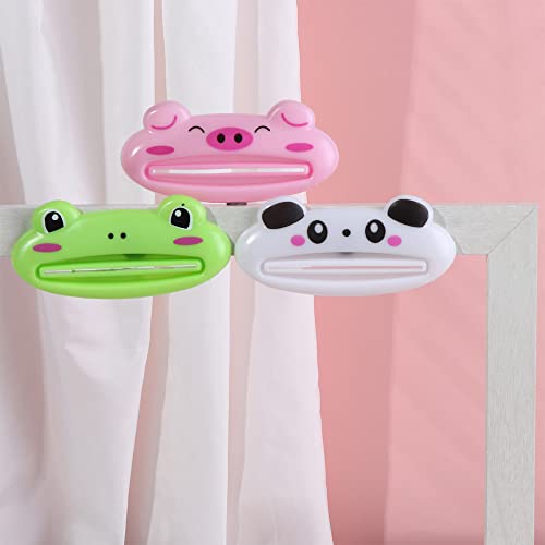 Vctitil 4 Pcs Toothpaste Tube Squeezer Dispenser Bear Frog Panda Pig Cartoon Tube Squeezers Toothpaste Clips Toothpaste Rolling Holder Squeezer