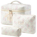 HBselect Quilted Makeup Bag, 3PCS Cotton Large Travel Makeup Bag, Cute Floral Coquette Make up Bag Cosmetic Bag Toiletry Bag for Women Girls - color: A-3PCS-Floral 34