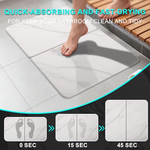 Stone Bath Mat, Foldable Non-Slip Stone Bath Mats for Bathroom 24"x16", Absorbent Quick Dry Diatomaceous Earth Bath Mat, Magic Stone Dish Drying Mat for Kitchen Counter, Pet & Plant - color: White Marble