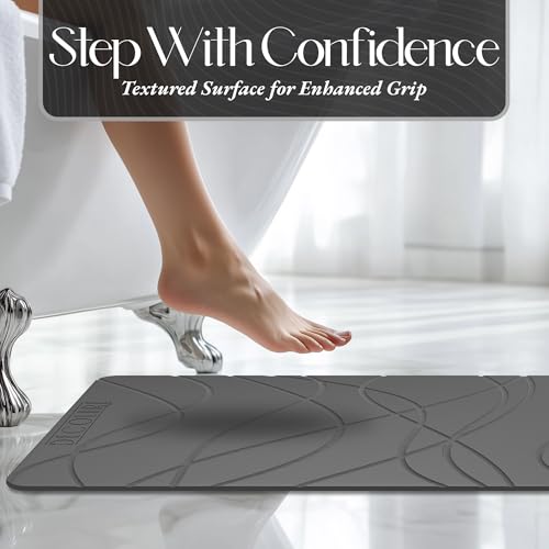 DECOLURE Stone Bath Mat Large, Quick Dry & Non-Slip Diatomaceous Earth Shower Mat for Bathroom, Luxurious & Easy to Clean Diatomite Stone Mat for Bathroom, Kitchen, High Density (Large, Grey) - size: 26" x 17" (Rectangular)