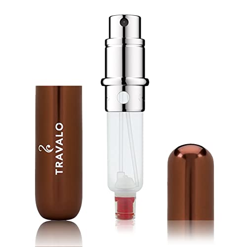 Travalo Classic HD Perfume Atomizer - Leak-Proof and TSA Approved for Air Travel - Reusable, Airtight, Easy-Fill Mini Pump Sprayer - Lightweight, Elegant Design w/Volume Window - Brown 0.17oz - color: Brown