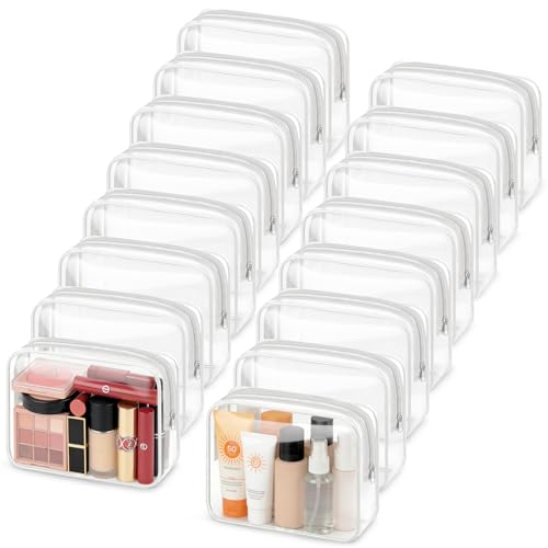 YedsIntu 16 Packs Clear Makeup Bags Cosmetic Storage Bags Waterproof TAS Approved Toiletry Bags PVC Zipper Pouches Organizer Case for Organizing Travel Bathroom