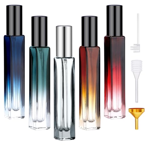 Segbeauty Glass Perfume Bottle Set, 5 Pack of 10ML Portable Perfume Travel Refillable, Empty Atomizer Sprayer for Perfume Cologne Dispenser, Travel Sample Bottles Perfume Making Kit with Refill Tool - color: Mixed, style: Mini Bottle Set