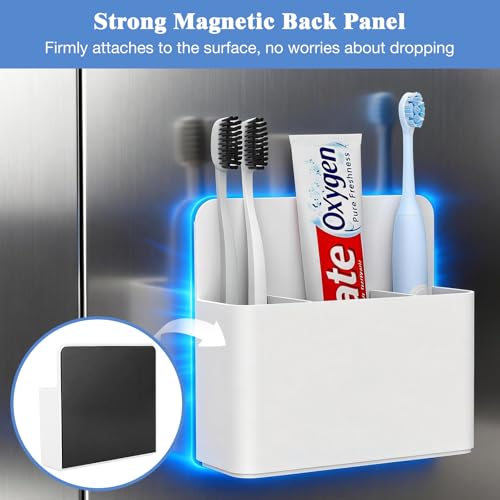 MoKo Magnetic Toothbrush Holders for Cruise Essentials, Travel Toothbrush Holder for Bathrooms, Wall Mounted Tooth Brush & Toothpaste Organizer, Cruise Must Haves, White - color: White