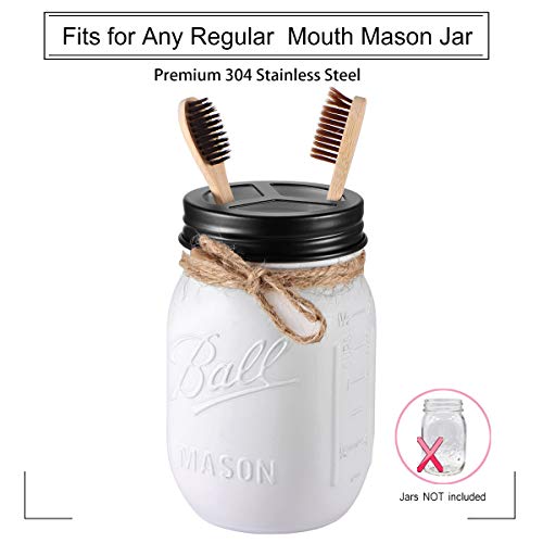 Mason Jar Bathroom Accessories Set(4pcs)- Jars Not Included - Foaming Soap Dispenser,Toothbrush Holder, and Apothecary Storage Jars Lids -Rustic Farmhouse Decor,Black - color: Black, size: 4 Regular Mouth