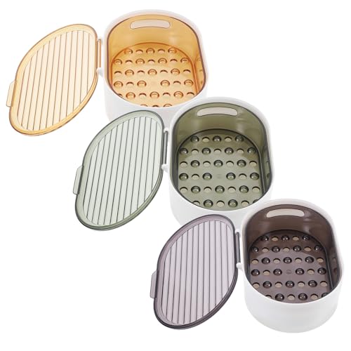 Luxshiny 3pcs Lid Soap Box Set with Dual-Layer Draining Design, Portable Travel Soap Holder Case for Shower and Bathroom Use (Yellow, Gray, Green)