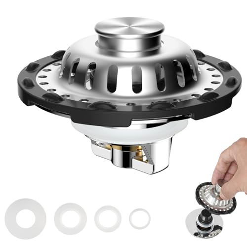 Universal Bathtub Drain Stopper, Brass Metal Shower Hair Catcher, Chrome | 3 in 1 Bathroom Sink Strainer with Visible Top Filter, Tub Stopper for Standard 1.1''~2.36'' Sink Hole - color: Chrome