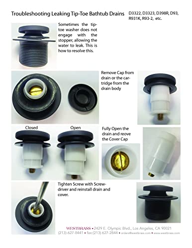 Westbrass A931K-19 Universal 1-3/8" Fine Thread Tip-Toe Bathtub Drain Plug Trim Set with One-Hole Overflow Faceplate and 1-1/2" Adapter Bushing, Champagne Bronze - color: Champagne Bronze