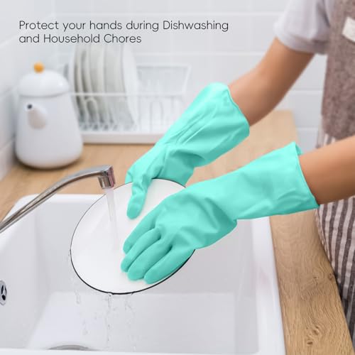 KAQ Reusable Rubber Cleaning Gloves: 4 Pairs Latex Free Non-Slip Household Kitchen Gloves for Washing Dishes - color: 4 Color(flexibility), size: Large