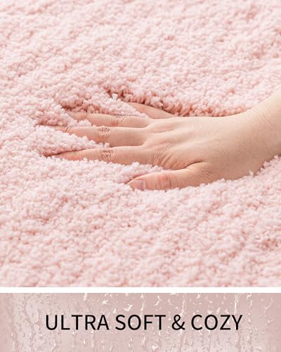 Bathroom Rugs Non Slip Washable, Ultra Thick Soft Microfiber Absorbent Bath Mats, High Density Foam Latex Non Slip Backing Bath Rugs, Fluffy Floor Carpet for Tub&Shower 24x17, Pink - color: Pink, size: 24" X 17"(Small Bathroom Rug)