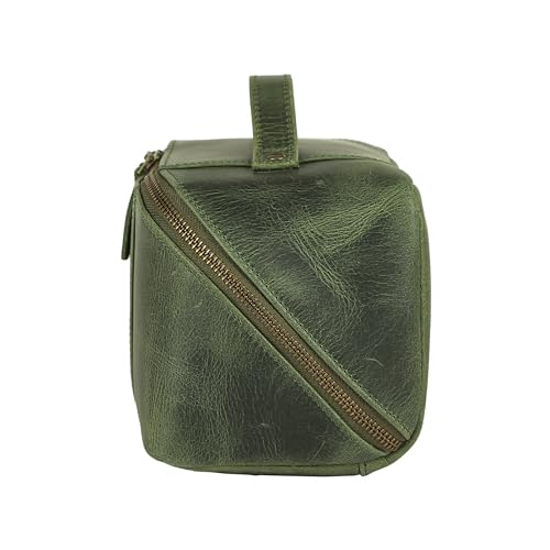 KomalC Luxury Leather Men’s Toiletry Travel Bag – Handmade Shaving Kit with Waterproof Interior, Spacious Storage & Carry Handle – leather travel Kit Bag for Men & Women (Green) - color: Green
