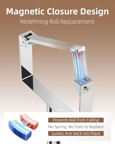 RUACQ Toilet Paper Holder Stand, Stainless Steel Toilet Paper Holder Free Standing, Weighted Base Floor Tissue Roll Holder for Bathroom (Chrome, 1 Pack) - color: Chrome, size: Free Standing