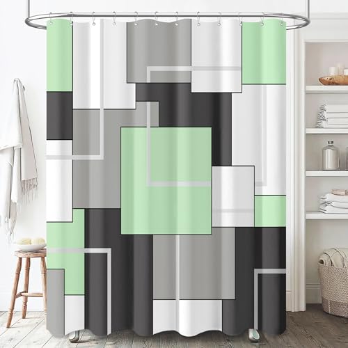 BTTN 78 Inch Long Shower Curtain, Tall Geometric Abstract Fabric Shower Curtain Set with Plastic Hooks, Large Modern Luxury Neutral Cloth Curtains for Bathroom Shower and Bathtub - 72x78 - Mint Green - color: Mint Green, size: 72"W x 78"L (Pack of 1)