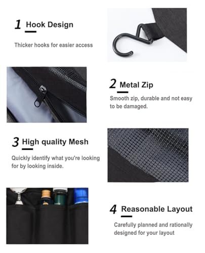 Hanging Toiletry Bag, Black | Wash Bag, Makeup Cosmetic Organizer, Women or Man, Foldable Compact Size, Super Durable Fabric - color: Black