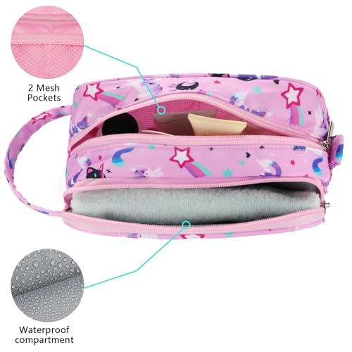 Kids Toiletry Bag for Girls, Travel Toiletry Bag for Little Young Girls Cosmetic Bag Makeup Bag Waterproof Hanging Wash Bag Toddler Toiletries, Cat Pink - color: Pink Cat