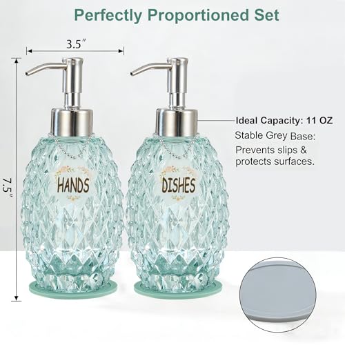 MALACHI Glass Soap Dispenser, 304 Rustproof Stainless Steel Pump, Refillable Multi‑use for Hand Soap, Dish Soap, Body Wash, Shampoo, Baby Wash for Bathroom Kitchen & Commercial - color: Green