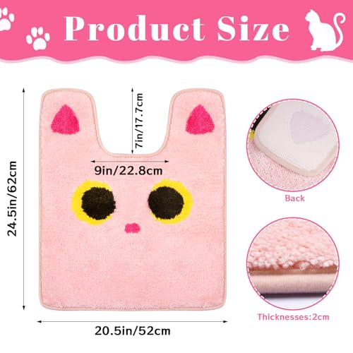 Toilet Rug,Soft Cat Design Toilet Mat,Non Slip and Absorbent Bath Rug,U Shaped Washable Contour Bath Rugs for Toilet Base(Pink, 24" x 20") - color: Pink, size: 24" x 20"
