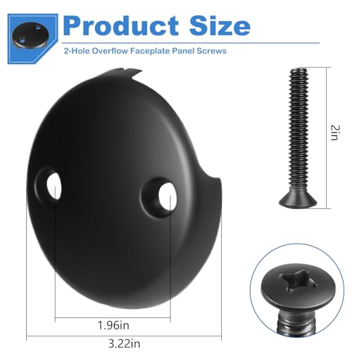 Two-Hole Tub Overflow Drain Cover, 3-1/8" Bathtub Drain Cover with Two Matching Screws, Fits Most Standard Overflow Drain Cover Bathroom Tub (Matte Black) - color: Matte Black