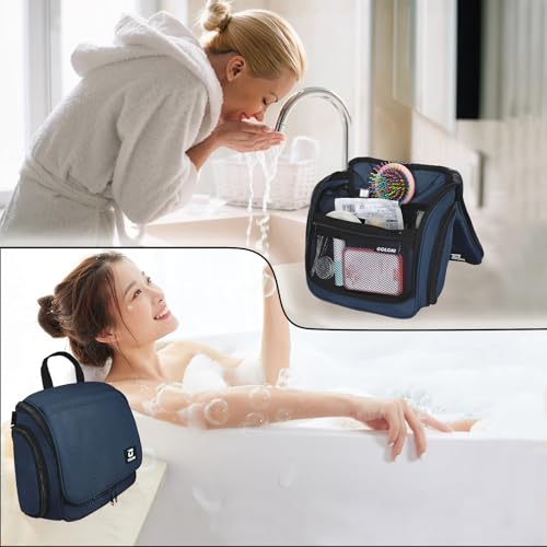 Goloni Hanging Toiletry Bag, 10 Compartments Water-Resistant Makeup Bag with 360° Spinning Metal Hook, Large Travel Cosmetic Organizer for Men & Women, Blue (7.05oz) - color: Blue