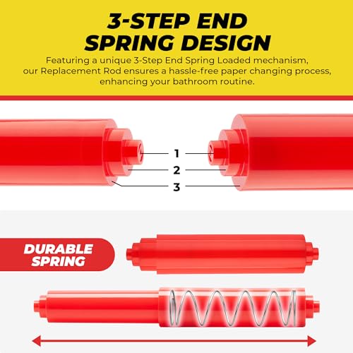 Qualihome RED Universal Plastic Spring Loaded Toilet Paper Roll Holder Replacement Rod, RED Toilet Paper Roll Replacement Rod - color: Red