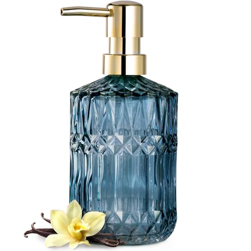 EMPO Clear Glass Soap Dispenser with ABS Plastic Pump, Crystal Lotion Dispensers for Kitchen Sink, Bathroom (Blue) - color: Blue
