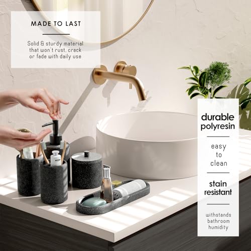 Clara Clark Bathroom Set - Coal Black Bathroom Accessories Set, 19PC Bathroom Accessory Set, Bathroom Sets with Shower Curtain Set, Soap Dispenser & Toothbrush Holder - color: Coal Black, size: Complete Set