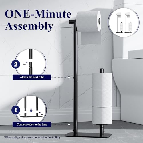 Kitsure Toilet Paper Holder Free Standing - Large Capacity Toilet Paper Holder for 4 Rolls, Rustproof Toilet Paper Stand with Non-Slip Stable Base, Black, 2 Pack - color: Black, size: Medium - 2 Pack