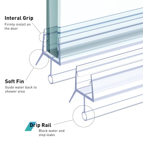 Shower Door Bottom Seal,2 PCS 3/8" X 36" Shower Door Sweep for 3/8 Inch Glass,Frameless Glass Door Seal Strip to Seal 11mm Gap,Stop Shower Leaks and Create a Water Barrier - size: For 3/8" Glass
