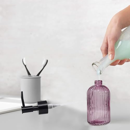 Black Pump Glass Soap Dispenser, 13.5oz Purple Stripe Countertop Refillable Liquid Bottle Hand Dish Lotion Dispenser with Plastic Pump, for Kitchen, Bathroom Countertop - color: Purple