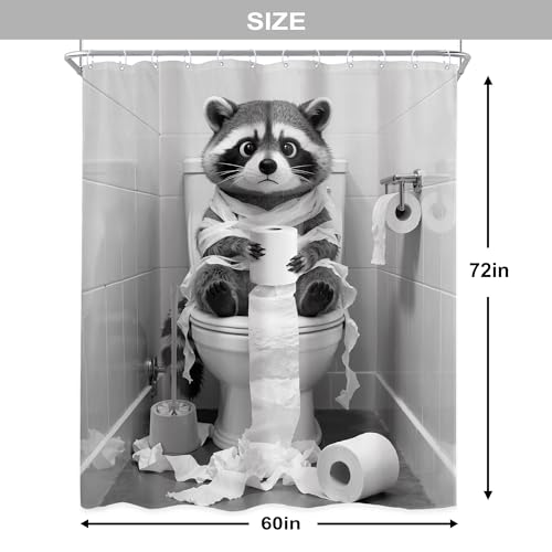 Newsely Funny Raccoon Shower Curtain 60Wx72L Inch Black White Animal Roll Paper Hilarious Sitting on the Toilet Bathroom Set Lovely Wildlife Boy Kid Waterproof Bath Decoration Accessories Home Decor - color: P-raccoon, size: 60"W x 72"L (Pack of 1)