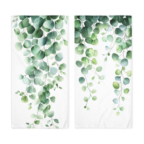 Green Leaves Hand Towels Set of 2, Plant Leaves Bathroom Kitchen Towels Lightweight Breathable Face Towels for Bathroom Gym Hotel Sport Decor - color: Green Leaves