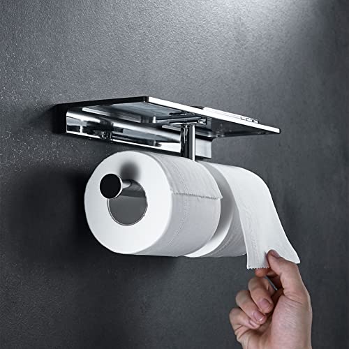 Heavy-Duty Double Toilet Paper Holder, Polished Chrome Dual Roll Toilet Tissue Holder with Phone Shelf | Solid Brass, Wall-Mount | Home & Commercial Bathroom - color: Chrome
