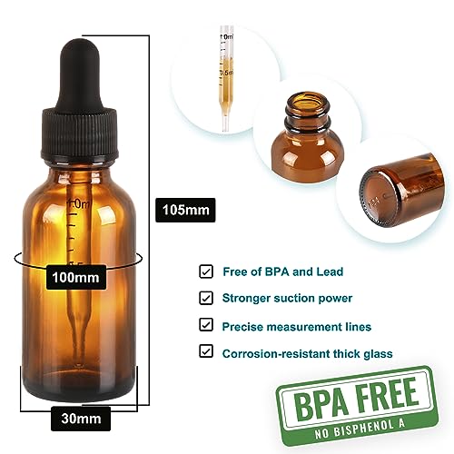 NOOEEISS 48 Pack,1oz Glass Dropper Bottle, Amber Tincture Bottles with Dropper,Pretty Finish for All Kinds of Liquids,Oil Bottles for Hair- Stronger Suction ideal for Leakproof Travel - color: Amber, size: 1oz-48Pack
