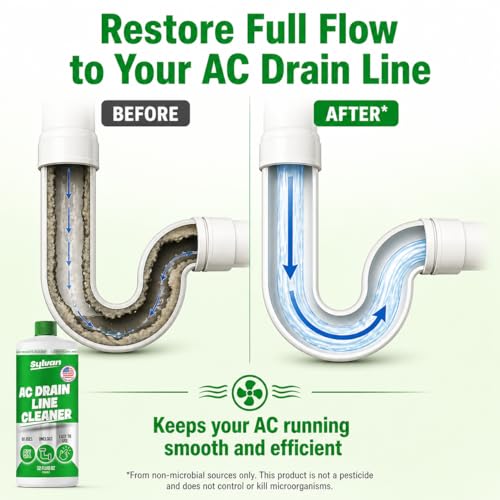 AC Drain Line Cleaner 32 Oz | 12 Month Supply | Made in USA | Universal Compatibility | Removes Clogs and Buildup from HVAC Condensate Lines | Air Conditioner Unclogger - size: 1x 32 Oz + Drain Snake