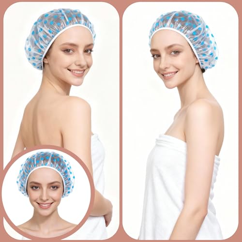 12 PCS Plastic Shower Cap Reusable Waterproof Reusable Shower Cap Elastic Showercap for Travel, Bath, Bathtub Bath, Women, Men, 6 Types