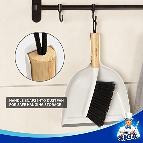 MR.SIGA Dustpan and Brush Set, Portable Cleaning Brush and Dustpan Combo with Bamboo Handle, White, 1 Set - color: White