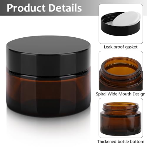 Accmor Amber Glass Jars with Lids, 10 Pcs Cosmetic Containers with 5 Spatula, Inner Liners, 0.18/0.35/0.53/0.7/1 OZ Size Makeup Mini Travel Containers LeakProof, UV-Protective, for Creams, Lotions - color: Amber