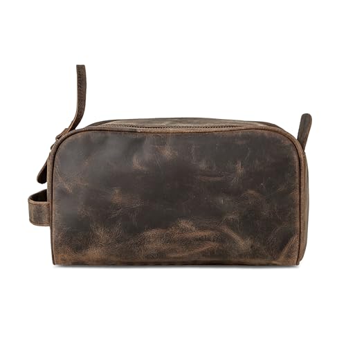 KomalC Travel Toiletry Bag – Premium Leather Dopp Kit for Men & Women with Water-Resistant Lining & Spacious Zippered Organizer - style: 1 Zip Classic