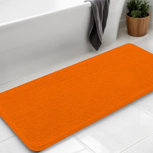 Chenille Bath Rug Runner, Ultra Soft Absorbent Bathroom Mat, Non-Slip PVC Backing, Machine Washable, 59x20, Orange - color: Orange, size: 1'8" x 4'11" (59"x20")
