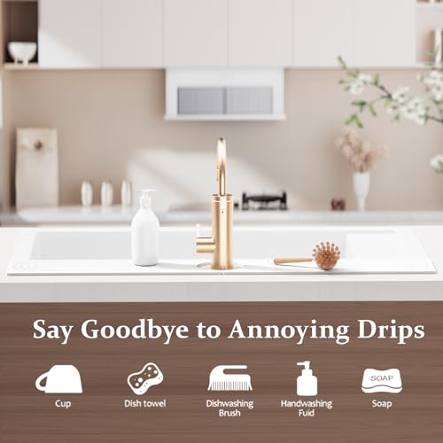 Faucet Mat for Kitchen Sink ，Water Absorbing Stone Tray for Sink，23.6 inches Long Diatomite Fast-Drying Faucet Mat， Faucet Splash Guard for Bathroom Counter