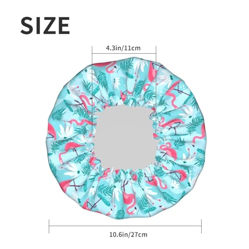 Pink Flamingos Shower Cap For Women Reusable Waterproof Double Layers Bath Cap Hair Protection Elastic Ladies Spa Salon Shower Hat - color: Pink Flamingos