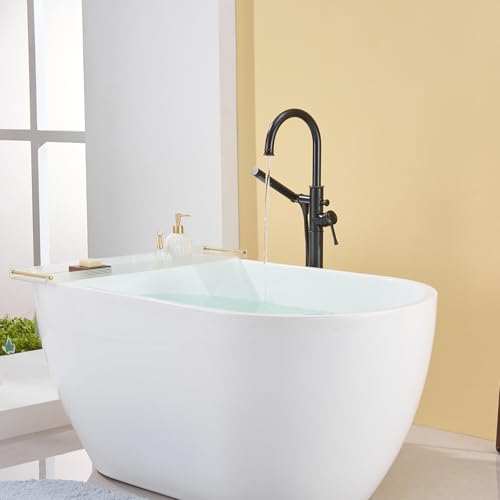 Wowkk Free Standing Tub Faucet Oil Rubbed Bronze Freestanding Bathtub Faucet Floor Mount Brass Bathroom Tub Filler with Hand Shower - color: Oil Rubbed Bronze, style: Modern