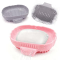 Silicone Soap Dish with Drain 2 Pcs, Anti-Slip Bathroom Bar Soap Holder Dishes Self Draining Waterfall Saver Plate for Shower Sink - Unique Bottom Brush Easy Dry & Clean (Pink + Lavender Grey) - color: Pink + Grey