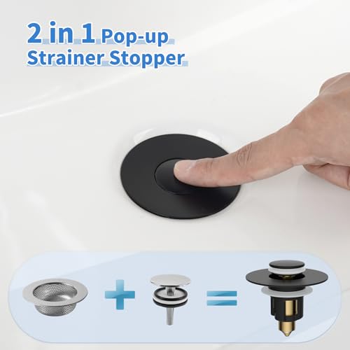 Metal Universal Bathroom Sink Stopper, Upgraded Stainless Steel Sink Drain Strainer for 1.1''~2.36" Basin Pop Up Drain Strainer, Anti-Clogging Filter Basket, Matte Black - color: Matte Black