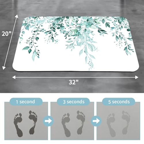 Gibelle Eucalyptus Leaves Bath Mat Rug Set 2 Piece, Super Absorbent Quick Dry Bathroom Rug Set, Non Slip Rubber Backed Bathroom Floor Mat for Tub Shower Sink (20"x32"+20"x32", Teal) - color: A006, size: 20" x 32" (2pcs)
