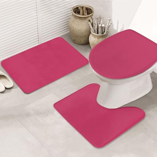 Bathroom Rugs Set 3 Piece Minimal Hot Pink Modern Bath Rug Mat Set, Non Slip Absorbent Bathroom Decor Mat, Toilet Lid Cover & U Shaped Contour Rug - color: Hot Pink, size: 1'8" x 2'6" (Rectangular)