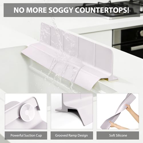 23Inch Sink Splash Guard – Extended Length & Tall Silicone Kitchen Sink Splash Guard with Overhang Drainage Design & Strong Suction Cups for Countertop (Light Pink, 23''x3.5'') - color: Light Pink, size: 23''x3.5''