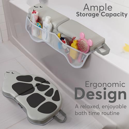 Comfortable Bath Kneeler and Elbow Rest Pad Set – 22'' Extra Long, 1.5'' Thick, Foldable, Non-Slip, with Toy Organizer Pockets, Quick Drying – Grey (Turtle Shape)